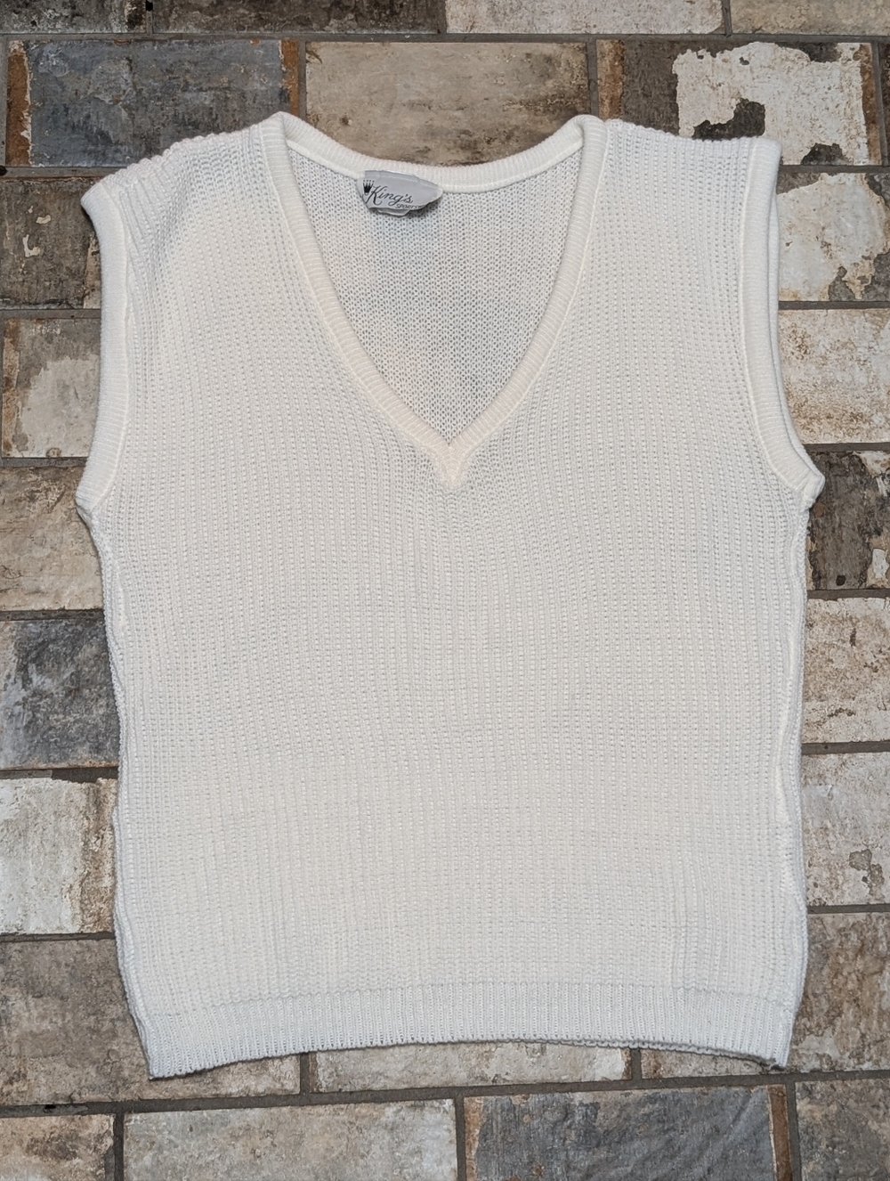 Vintage King’s Sportswear Women’s White Sweater Vest Knit Layering Piece M/L
